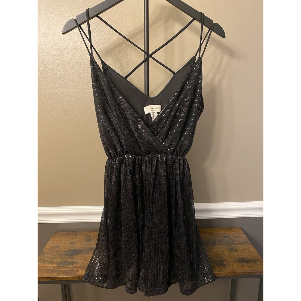 Saints And Hearts Womens Spaghetti Strap Black Sequin Dress Small Party Cocktail